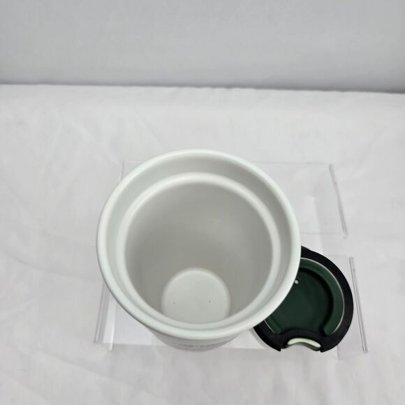 Starbucks 2014 Travel Mug Ceramic Lid White Strands Green Gold Circle Patch 12oz - Picture 4 of 9